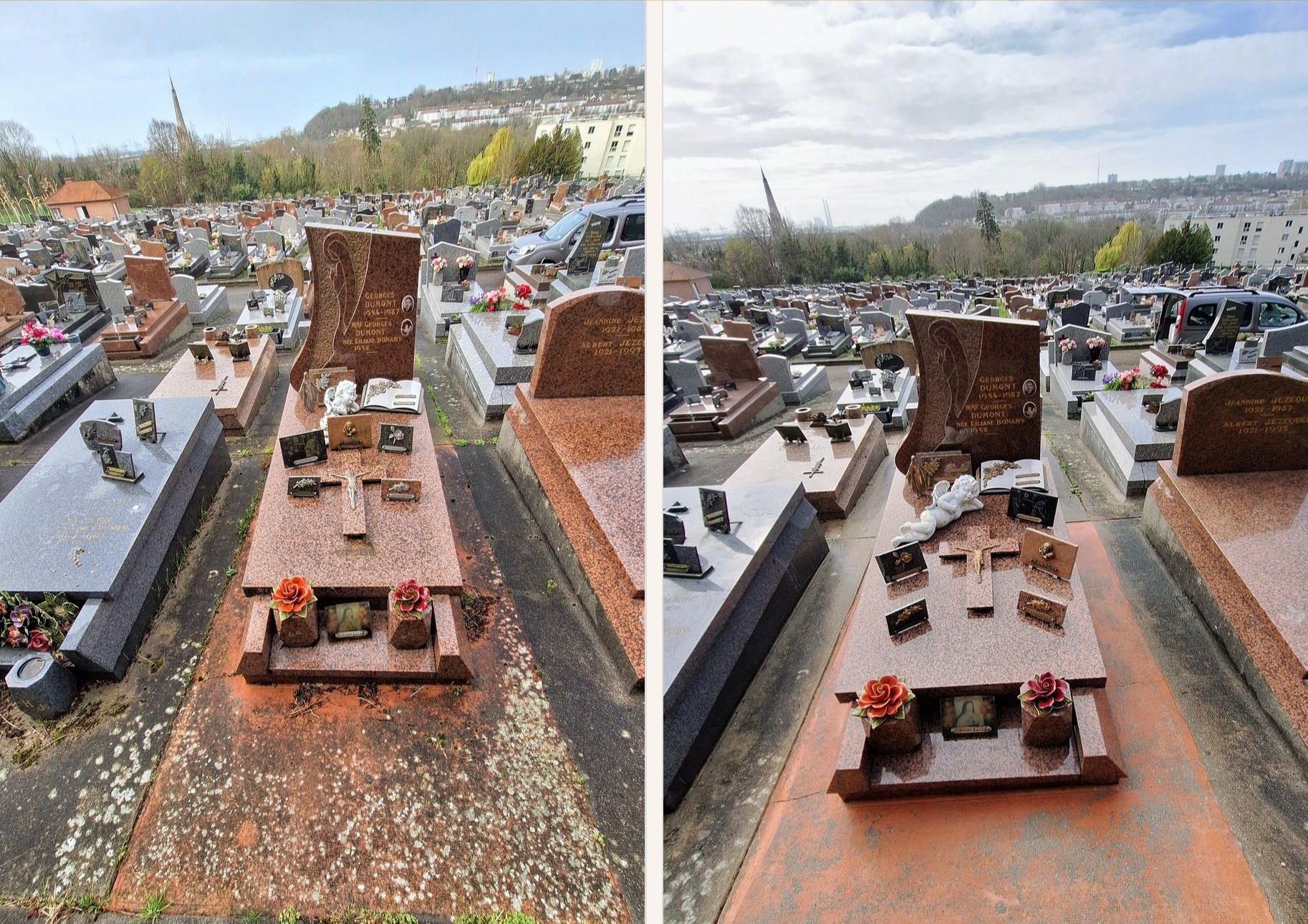 R&eacute;sultat nettoyage de tombe — cimeti&egrave;re du Havre — Tomb'net