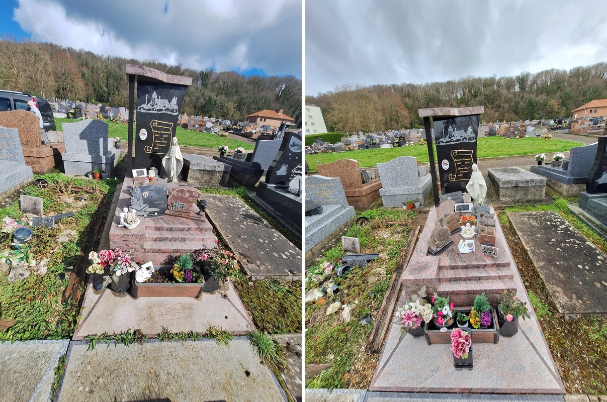 Nettoyage de tombe en granit noir — cimeti&egrave;re du Havre — Tomb'net
