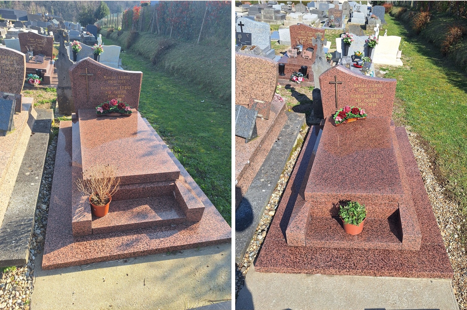 R&eacute;sultat nettoyage de tombe — cimeti&egrave;re du Havre — Tomb'net
