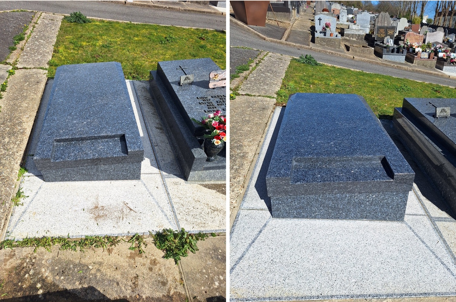 Tombe nettoy&eacute;e au Havre — avant et apr&egrave;s — Tomb'net