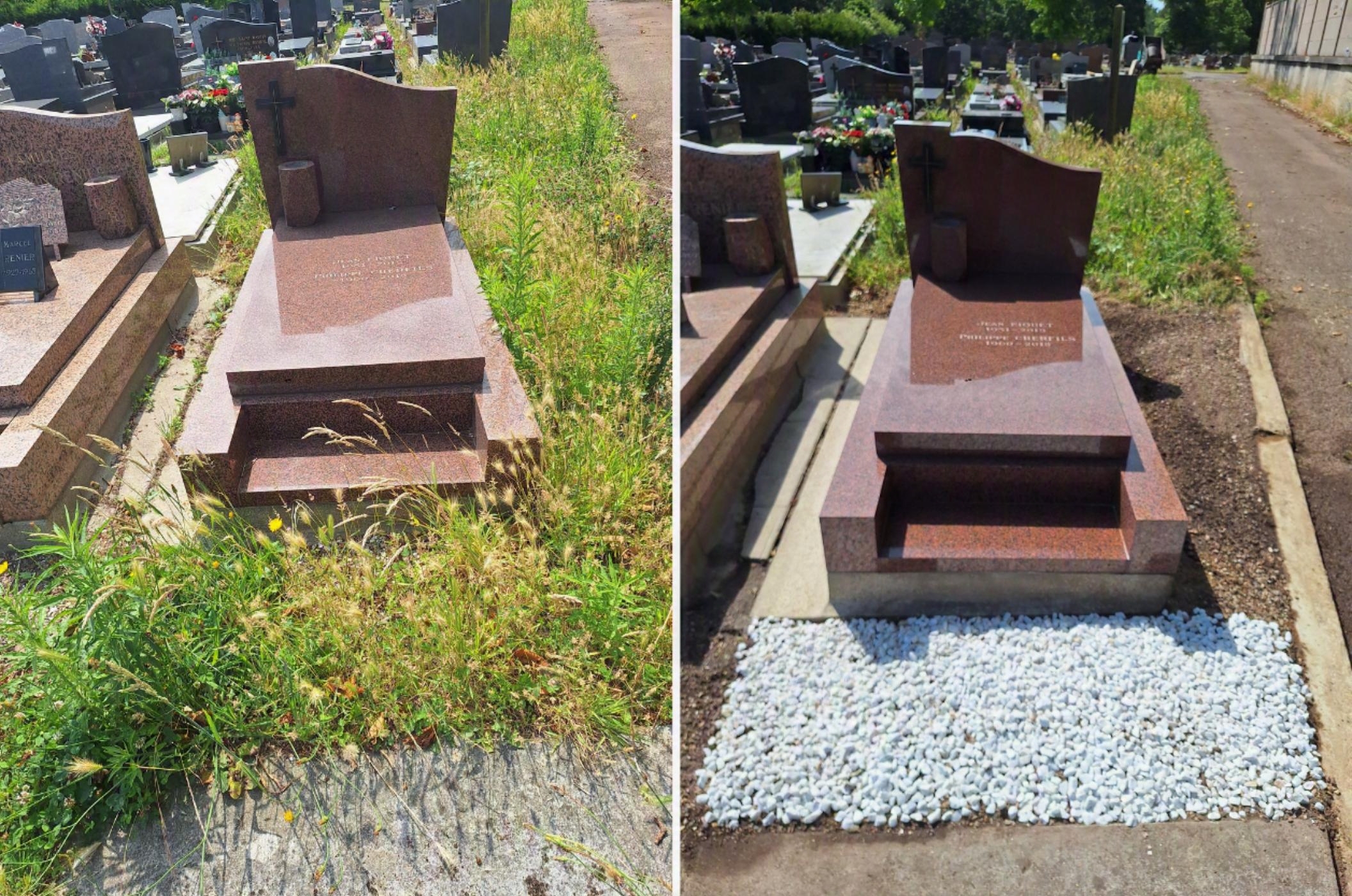 Tombe familiale nettoy&eacute;e au Havre — avant et apr&egrave;s — Tomb'net