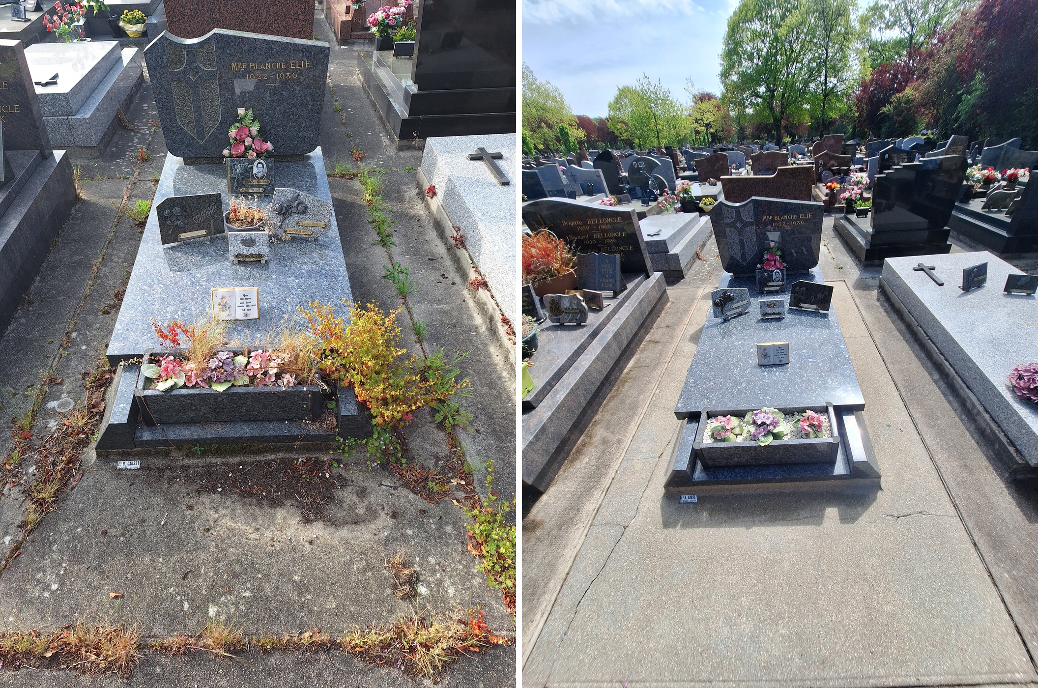 Nettoyage complet de s&eacute;pulture au Havre — avant et apr&egrave;s — Tomb'net