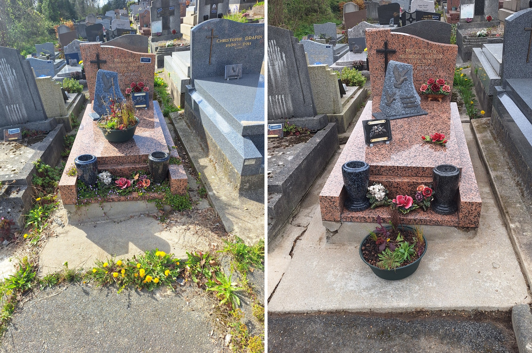 Entretien de tombe au Havre — avant et apr&egrave;s passage Tomb'net