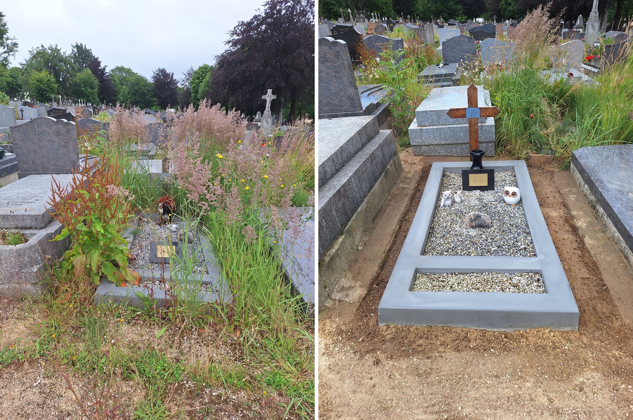 Entretien de s&eacute;pulture en granit au Havre — avant et apr&egrave;s — Tomb'net