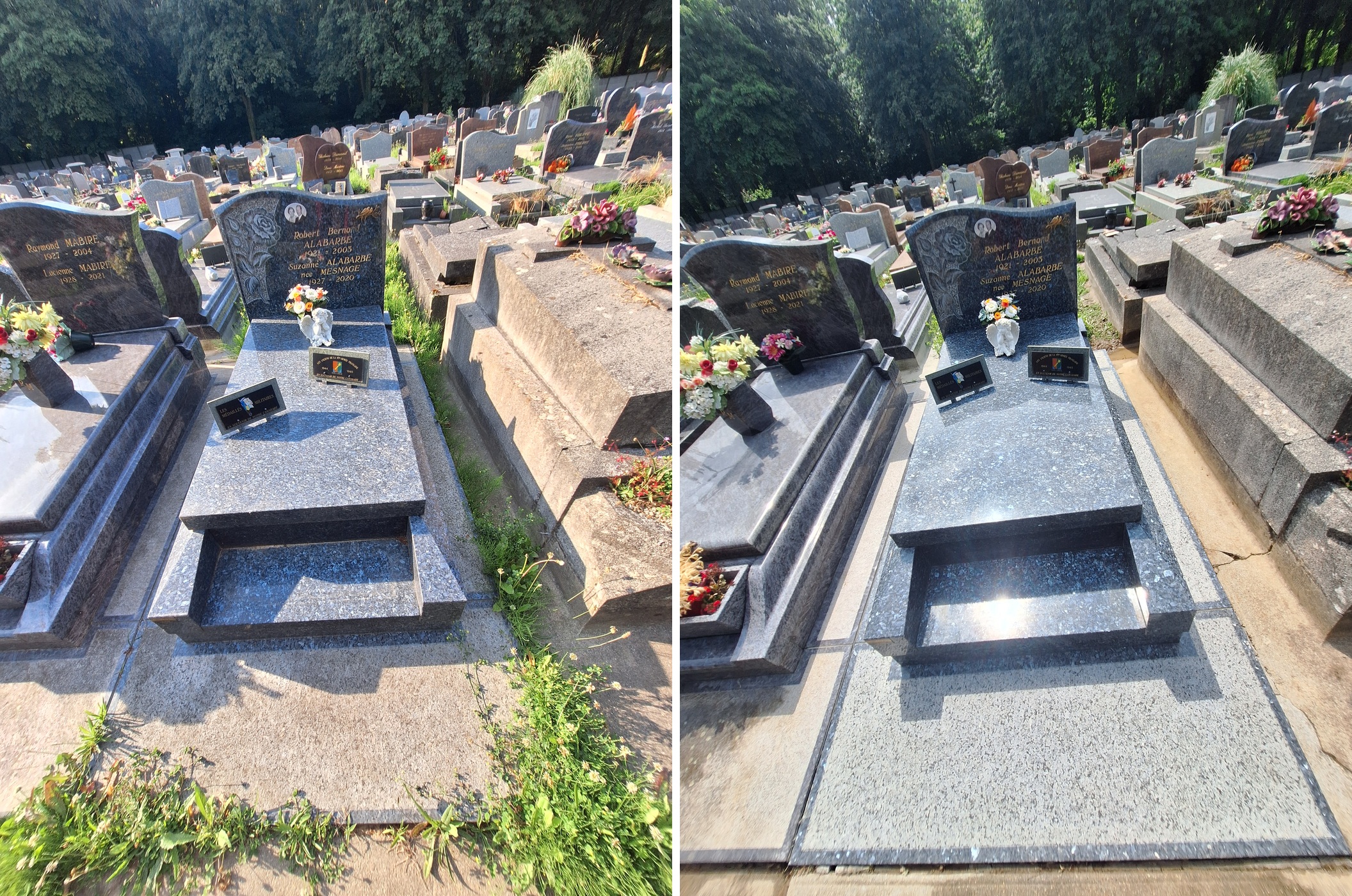 Nettoyage de tombe — cimeti&egrave;re du Havre — avant et apr&egrave;s — Tomb'net